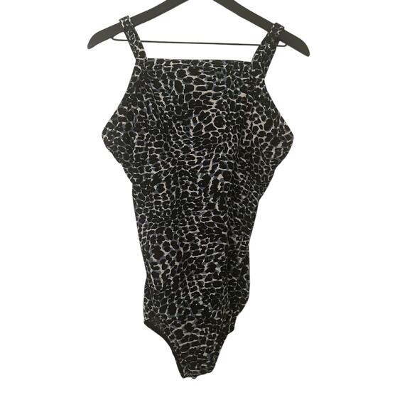 Miraclesuit Leopard Swimsuit Halter Neck One Piece Black Gray 14 - Picture 1 of 4